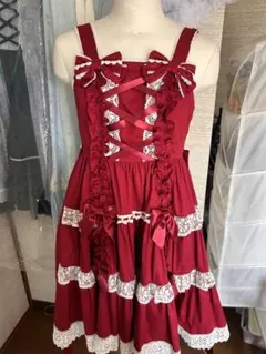 Angelic Pretty タータンチェック肩リボンジャンパースカート 赤