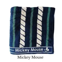 MICKEY MOUSE バスタオル 紺×緑厚手 大判 ミッキー横顔ロゴ入りのサムネイル