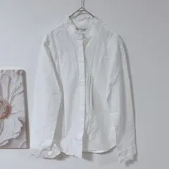 鎌倉メーカーズシャツ　長袖ボタンシャツ　カジュアル　襟・袖フリル　綿100％　L