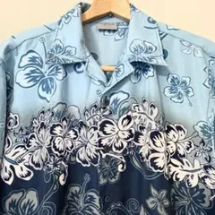 굿 컨디션 하와이안 셔츠 XL 상당 라이트 블루 오버사이즈 오픈 칼라 히비스커스