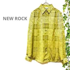 【NEW ROCKニューロック】ブラウス　光沢感　黄色　幾何学模様　肩パッドありのサムネイル