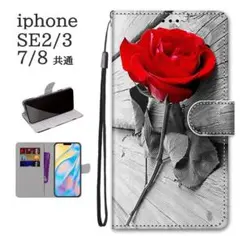 新品■iphone SE第2/第3/7/8　対応　手帳型　バラのレザーケース