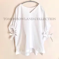 トゥモローランド コットントロピカルリボンカフスVネックブラウス　白　ホワイトのサムネイル