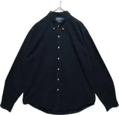 メンズXL【B品】90sラルフローレン長袖シャツ黒00039