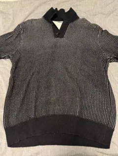 ZARA ニットポロシャツ ブラック ホワイト チェック柄