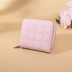 ピンク　キルティング ミニ財布 コンパクト財布 PU 小さい財布 ファスナー