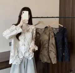 大きいサイズ トップス ブラック レース レディース 刺繍 春夏 シャツ 長袖