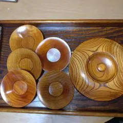 天然木　欅　菓子器　茶托セット