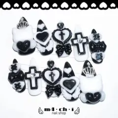 【現品】 ネイルチップ サブカル 平成女児 白 猫 天使 地雷系 量産型 黒 姫