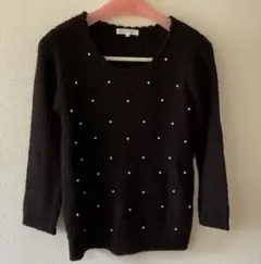 美品　grove 黒 長袖　ニット　セーター パール装飾