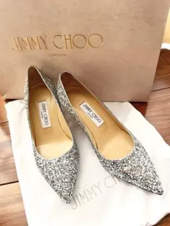 JIMMY CHOO シルバー グリッター ポインテッドトゥ シューズ