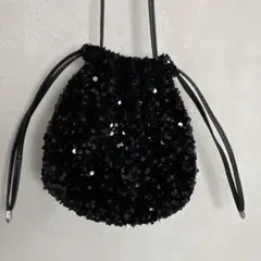 スパンコール　巾着　バッグ　黒