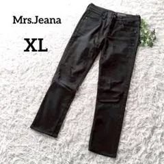 ミセスジーナ　ストレートデニムパンツ　XL　黒　スリム　美脚効果　厚手　636