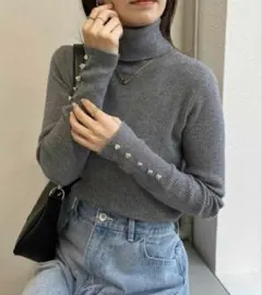 ナイスクラップ ハートボタンハイネックニット