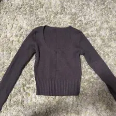 リブ編み ダークグレー クロップドセーター M