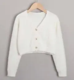 SHEIN シーイン シャギーニット カーディガン ホワイト トップス