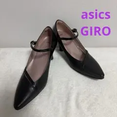 新品♡アシックス　黒 ストラップ付き ハイヒールパンプス　レザー　ブラック