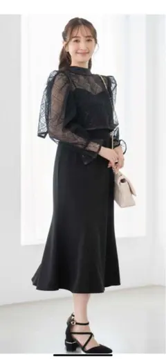 Noëla 黒 レーストップス フレアワンピース