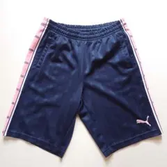PUMA ワンポイント ジャージ ハーフパンツ 紺×ピンク Mプージャー