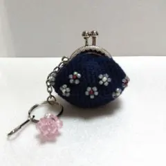 ハンドメイドミニがま口財布付きキーホルダー