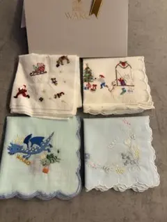 WAKO 刺繍入りハンカチ 4枚セット