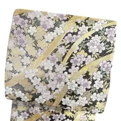 袋帯　振袖帯　熨斗　桜花　格子　金糸　銀糸　着物　063b