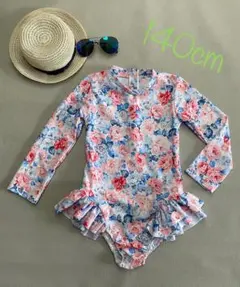 【新品】水着　花柄　青　ピンク　130 スイムスーツ　長袖　ラッシュガード