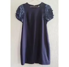 Dot＆Stripes フラワー モチーフ ワンピース ドレス ネイビー