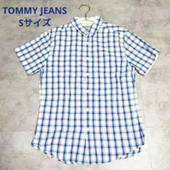 トミージーンズ　半袖シャツ　チェック柄　ブルー　爽やか　メンズ　Sサイズ　夏