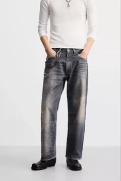 ZARA ウォッシュド加工プリントバギーフィットジーンズ EU40