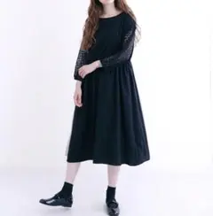 【merlot plus】袖レースチュールスカート切替ワンピース
