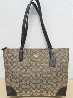 【美品】COACH シグネチャートートバッグ ブラウン/ベージュ　F29958