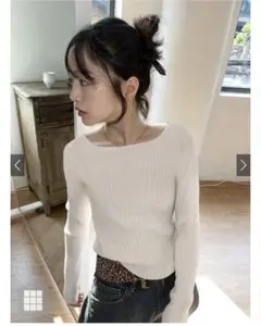 GRL スクエアネックリブニットトップス Mサイズ アイボリー