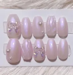 ♡現品ネイルチップ ♡ パールネイル ピンク ニュアンスネイル 韓国ワンホン