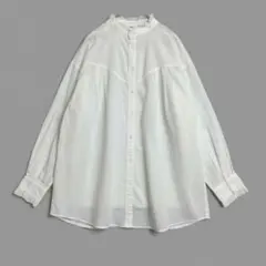 green label relaxing 白フリルネック ブラウス バンドカラー