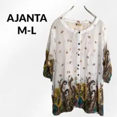 S897【AJANTA】M/L　シャツ チュニック　ペイズリー 小花柄　綿100