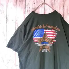 アメリカ古着　ギルダン　バックプリントTシャツ　マイケル警察官グリーン　半袖XL