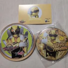 ゴジュウティラノ　缶バッジ・ヒーローメニューコースター・クレープコラボカード