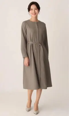 【美品】 洋服の青山 ワンピース ビジネス フォーマル モカ ベージュ ブラウンのサムネイル