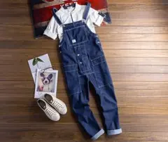 サロペット デニムつなぎ ボトムス メンズ オーバーオールジーンズ 作業著#