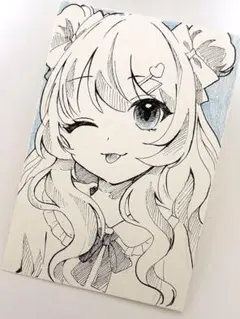 ポストカードサイズ 手描き原画 一点物 女の子 萌え絵 ペン画 No.1
