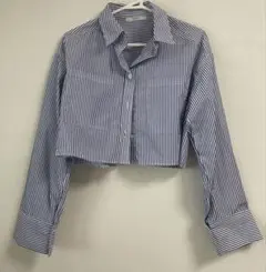 DISCOAT 紺と白のストライプ柄 クロップドシャツ