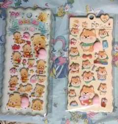 【2枚セット】　柴犬　クマ 熊　おしりシール ぷくぷくシール おなかシール