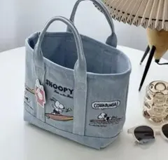 【新品】在庫限り！ スヌーピー　刺繍バック　デニムバッグ　ミニバック　サーフィン