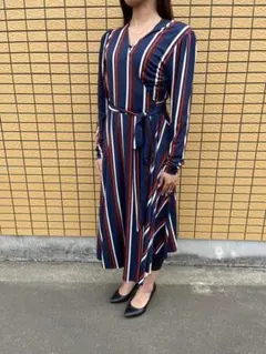 美品 ZARA ラップドレス ストライプ長袖ワンピース　US L◇のサムネイル