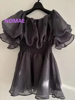 タイムセール！NOMAE ダークグレー フリル袖 シフォン トップスのサムネイル