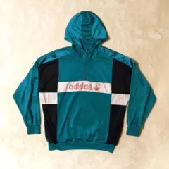 希少 90s アディダス ハーフジップ パーカー トレフォイル エメラルド