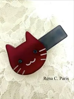 【H34】Rena C. Paris ねこヘアクリップ 赤のサムネイル