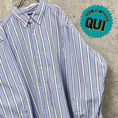 レア USA古着 90s◯ラルフローレン ストライプシャツ ブルー メンズXL
