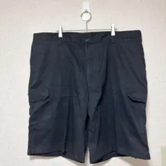 【5L】カーゴパンツ ショートパンツ無地 ワイド 黒 合繊 綿 ゆったり